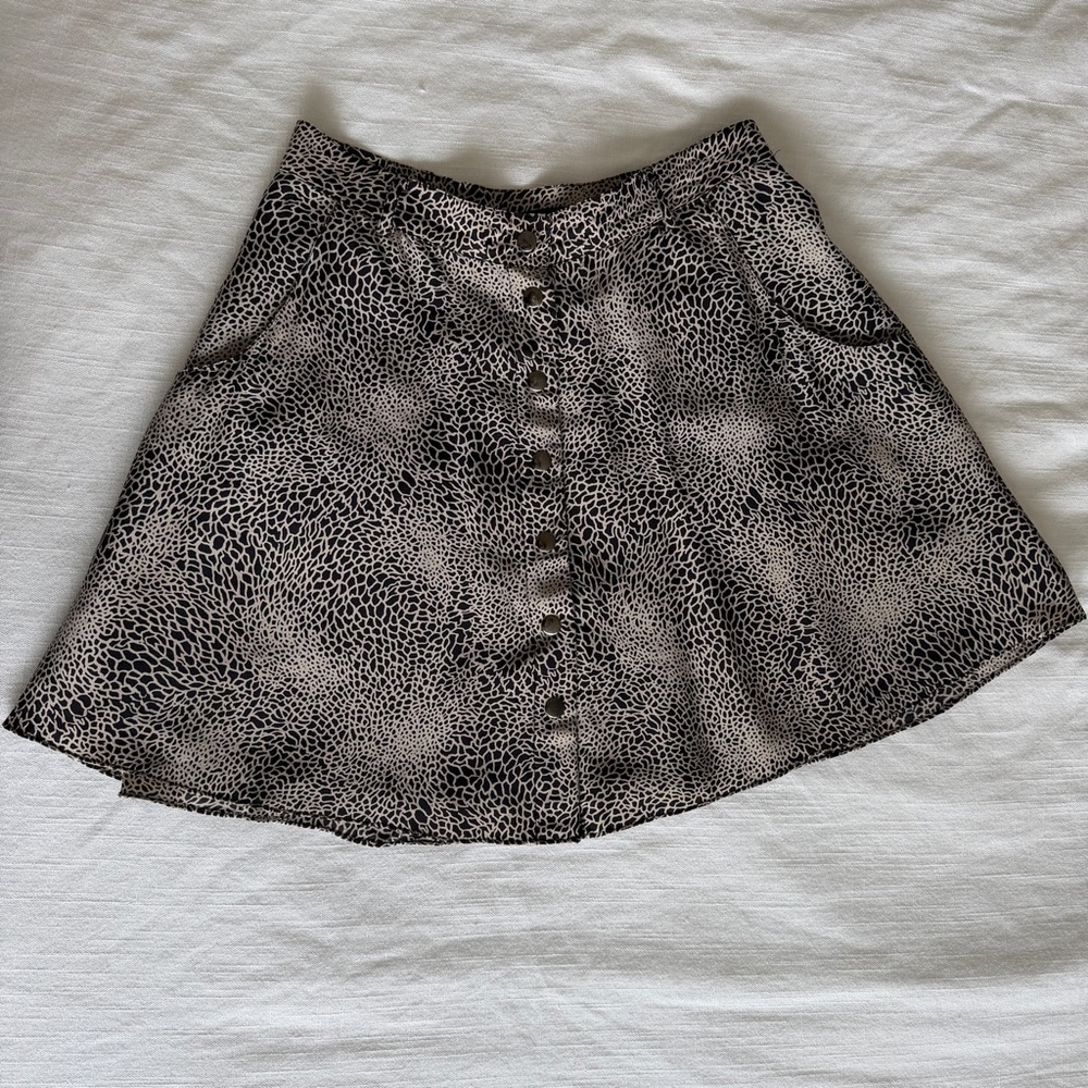Silk black & cream button-front skater skirt by Club Monaco.